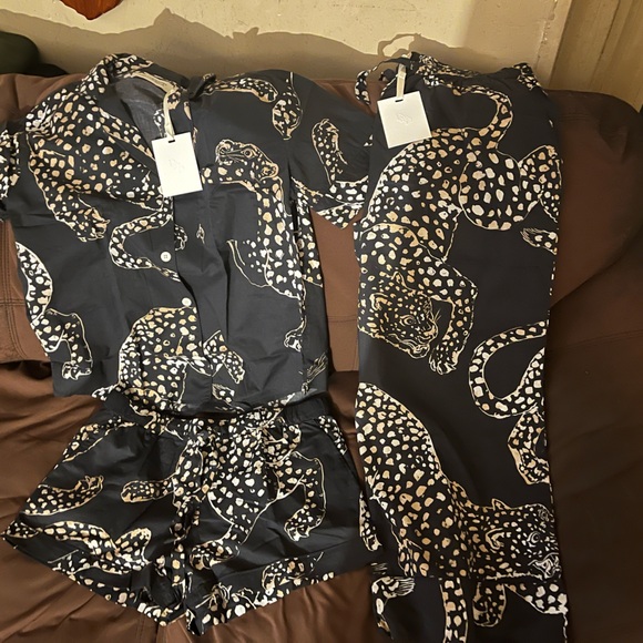 Desmond & Dempsey Jaguar Short Pant Shirt 3-Piece Pajama Set Size:Large - Picture 3 of 16